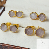 Raw Rose Quartz Earrings, Quartz Stud Earrings, Pink Stone Earrings Stud, Rose Quartz Earrings, Quartz Gold Plated Earrings, Gifts For Her